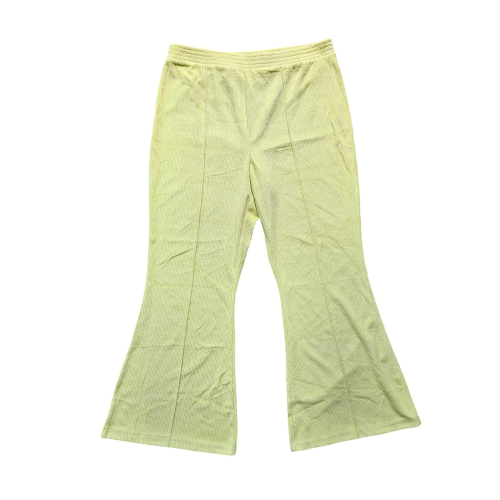 Aerie Women XL Short Yellow Corduroy Flare Pants Ribbed High Rise Front Seam